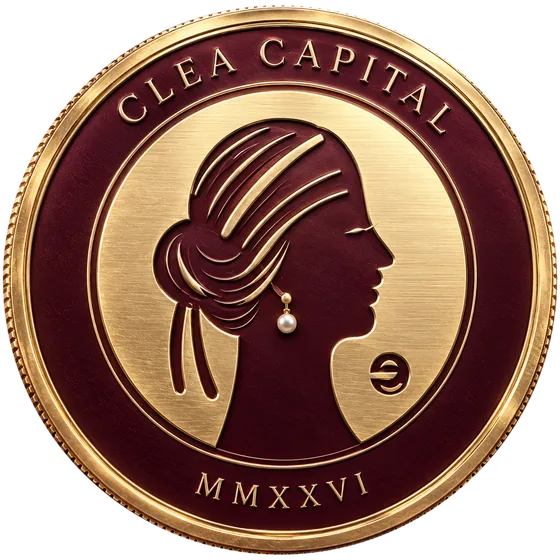 Emblema de Clea Capital: moneda dorada con perfil femenino